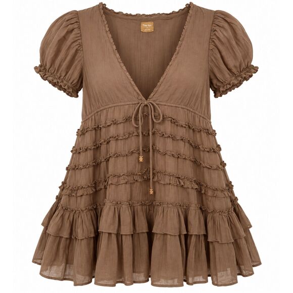 Free People Dresses & Skirts - Free People Brown Tan Ruffle Darcy Mini Dress